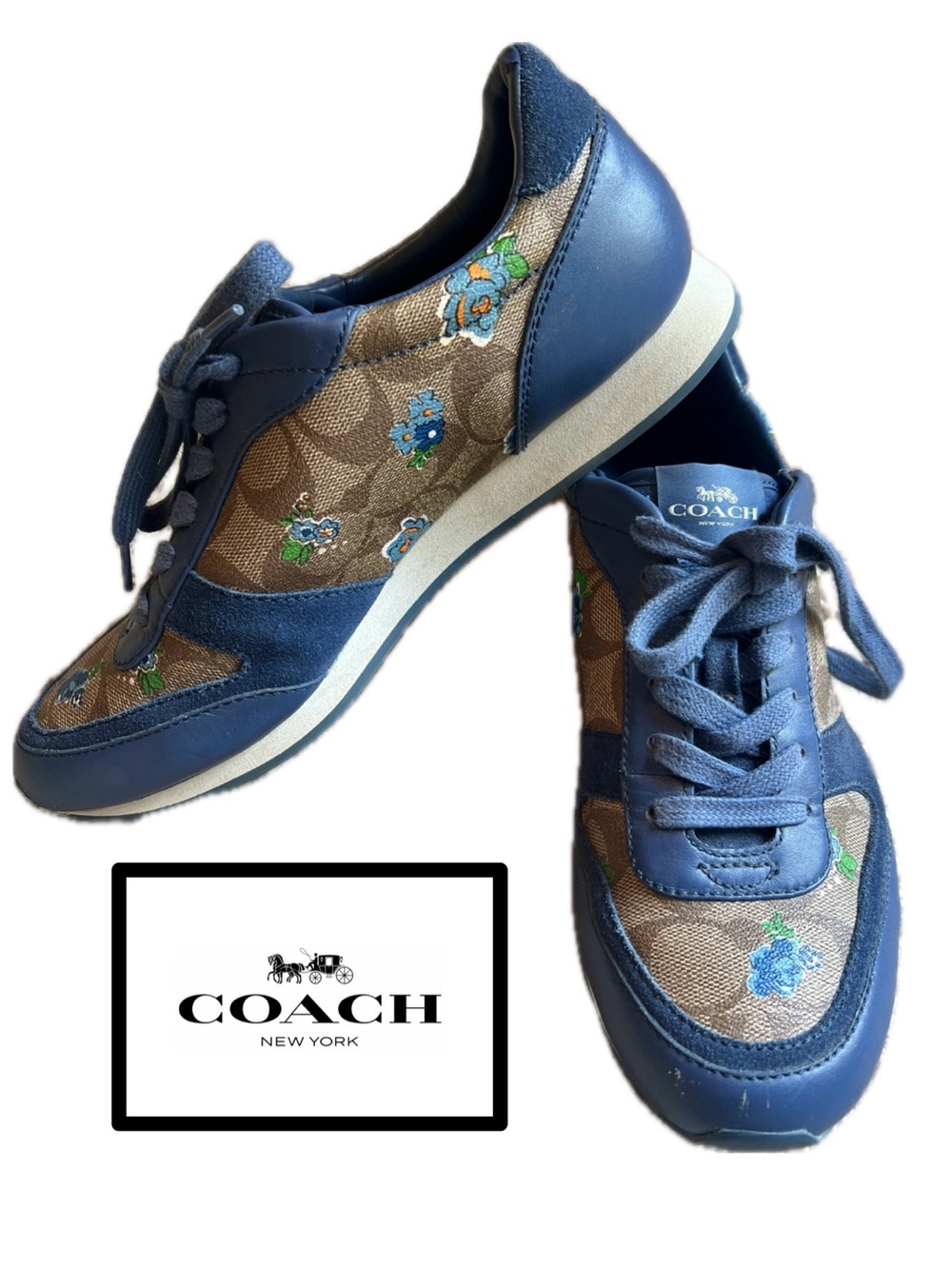 Coach Blue REBECCA Floral Signature Sneakers - EXCELLENT CONDITION